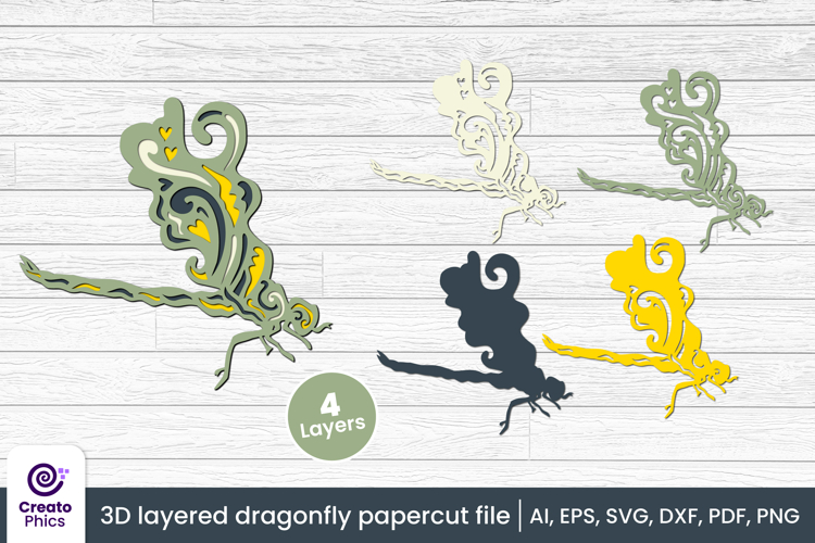 3D layered dragonfly papercut file | laser cutting SVG