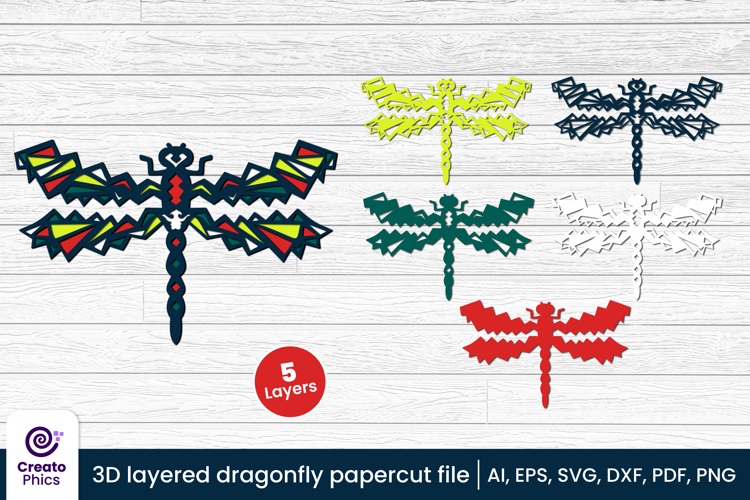 3D layered dragonfly papercut file | laser cutting SVG