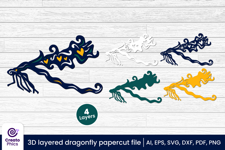 3D layered dragonfly papercut file | laser cutting SVG