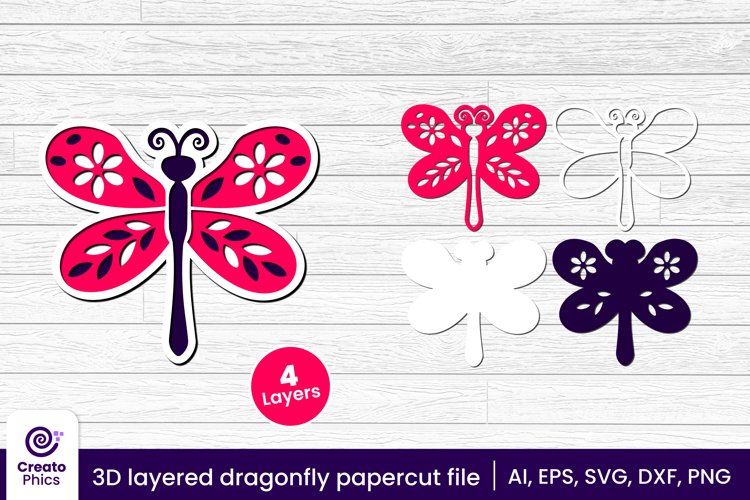 3D layered dragonfly papercut file | laser cutting SVG