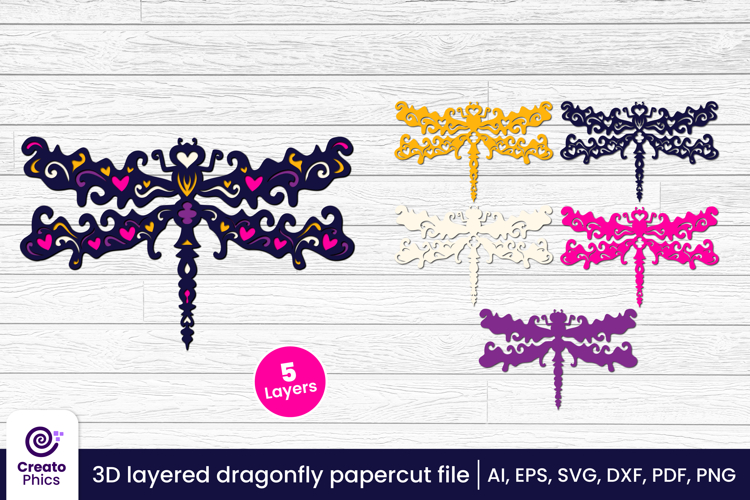paper cutting-cut file svg-3d layered-dragonfly-dragonfly papercut-layered-dragonfly svg