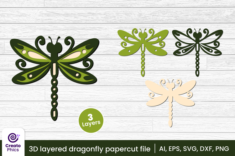 3D layered dragonfly papercut file | laser cutting SVG