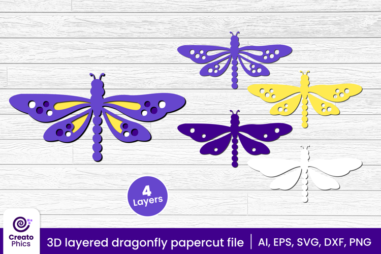3D layered dragonfly papercut file | laser cutting SVG