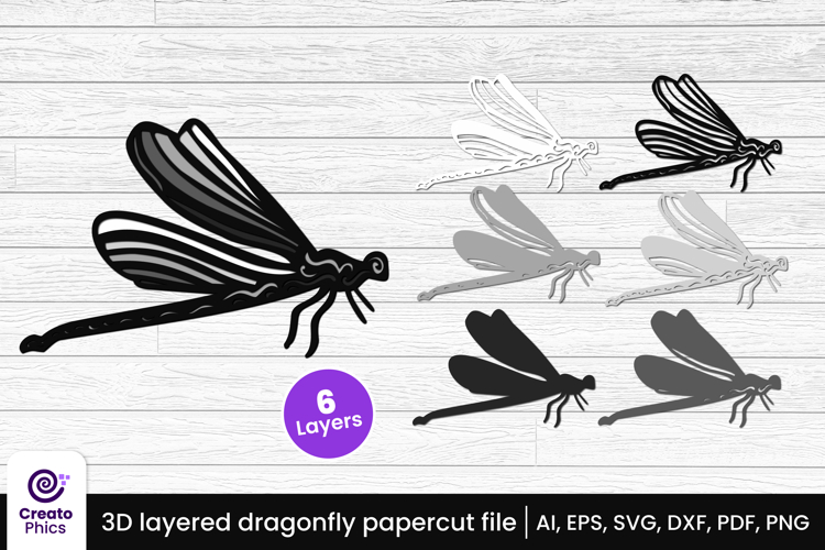3D layered dragonfly papercut file | laser cutting SVG