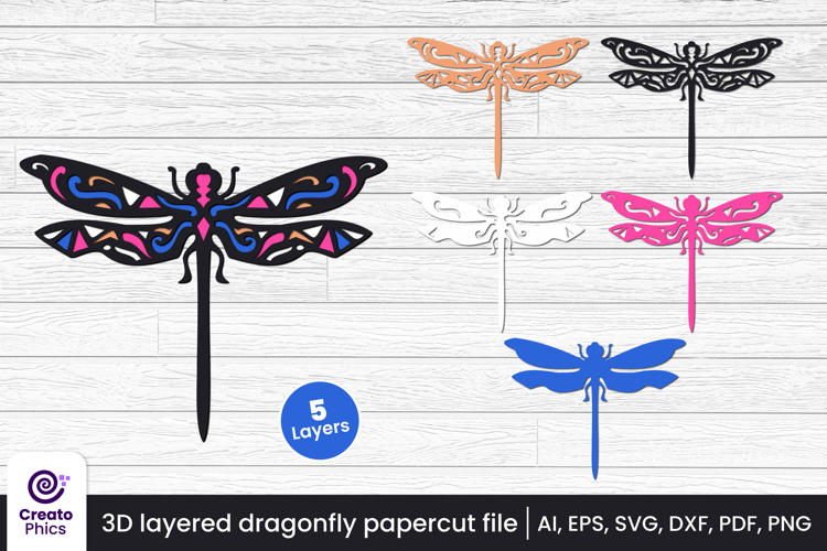 3D layered dragonfly papercut file | laser cutting SVG