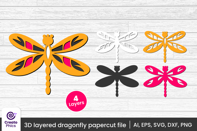 3D layered dragonfly papercut file | laser cutting SVG