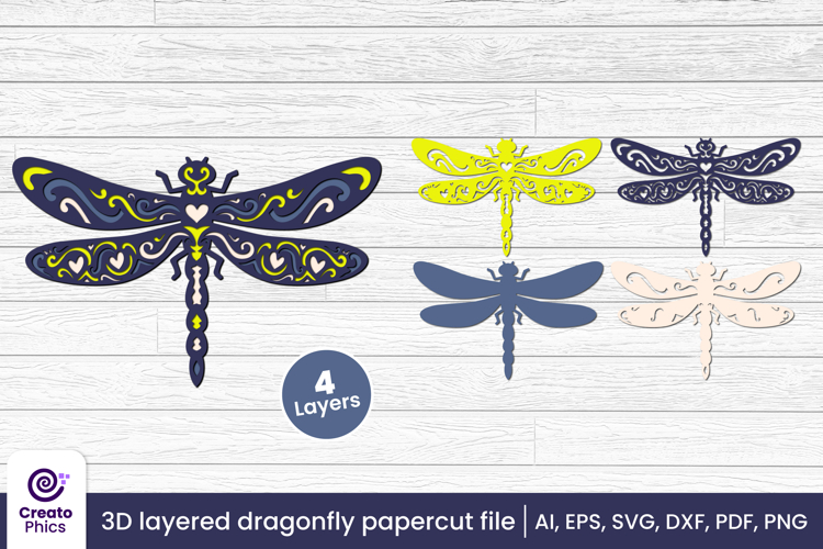 3D layered dragonfly papercut file | laser cutting SVG