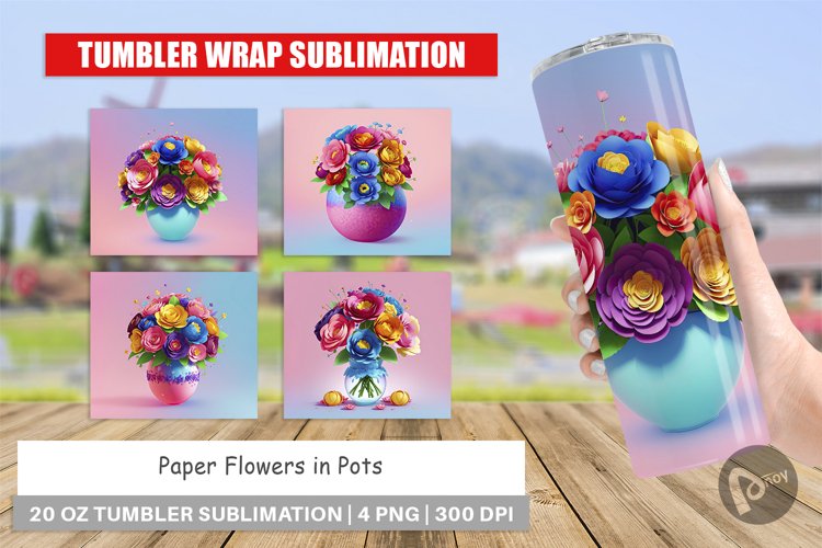 Tumbler Wrap Paper Flowers in Pots