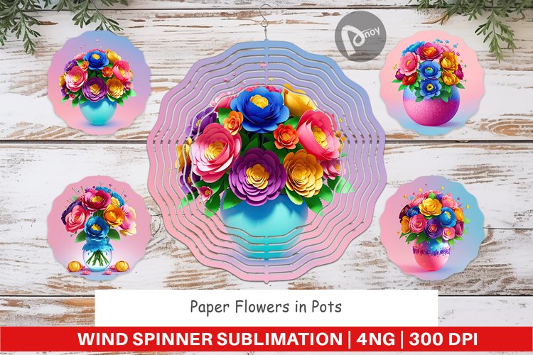 Wind Spinner Paper Flowers in Pots