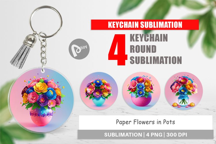 Keychain Paper Flowers in Pots