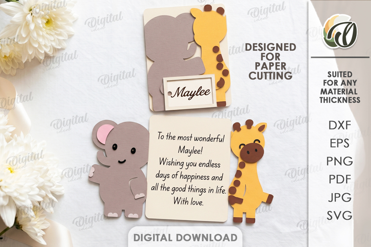 3D Animals Greetings Card Paper Cut. Cute Animals SVG