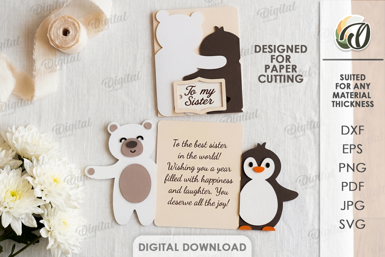 3D Animals Greetings Card Paper Cut. Cute Animals SVG