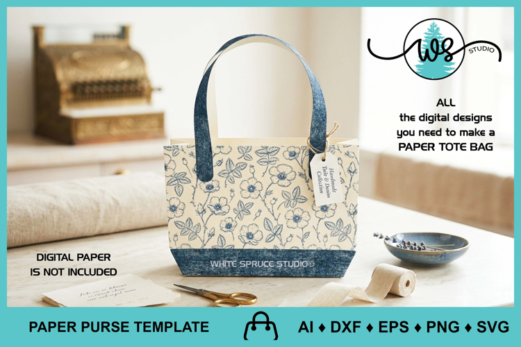 Paper Purse Tote Bag Cut File SVG Template example image 1