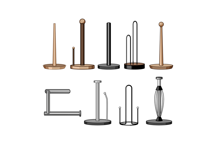 Different kitchen paper towel holders collection on white
