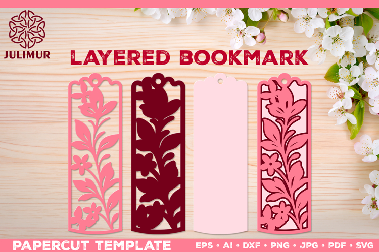 Papercut Layered Bookmark SVG Template with Butterflies
