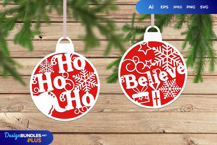 Decorative Christmas Ball with Text Papercut Set example image 1