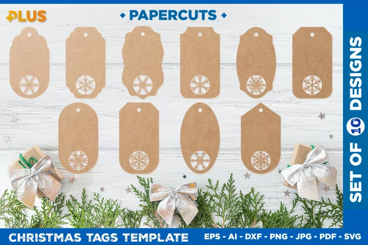 Christmas Gift Tags SVG. Christmas Snowflakes Tags Template
