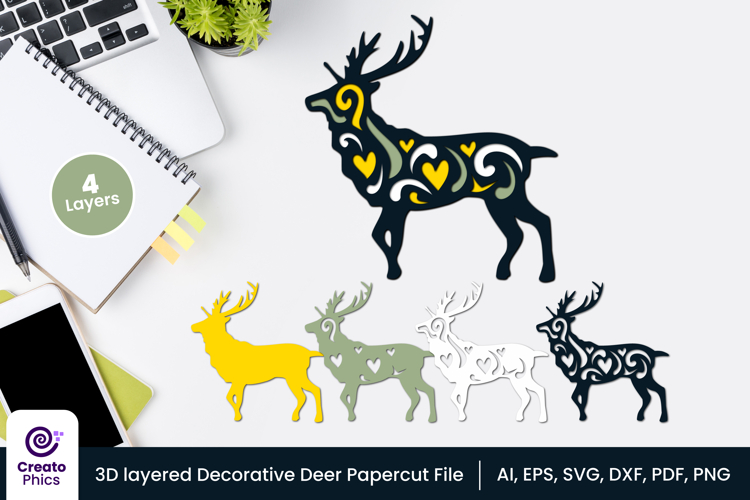 3D layered deer paper cutting SVG | animal laser cutting