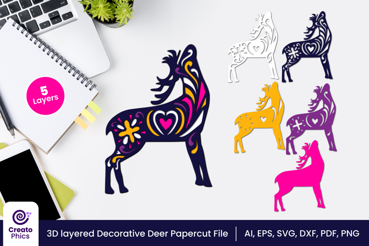 3D layered deer paper cutting SVG | animal laser cutting