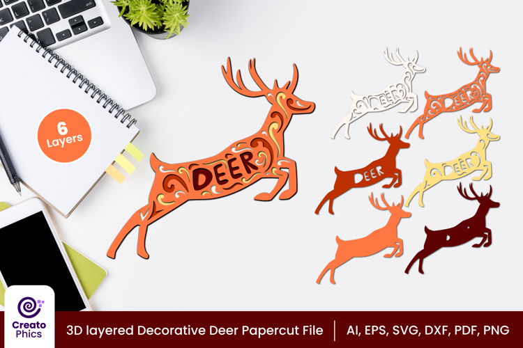 3D layered deer paper cutting SVG | animal laser cutting