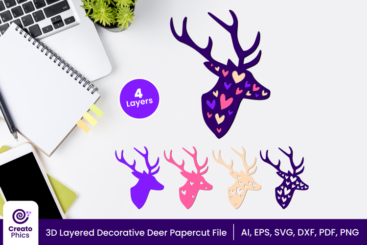 3D layered deer paper cutting SVG | animal laser cutting