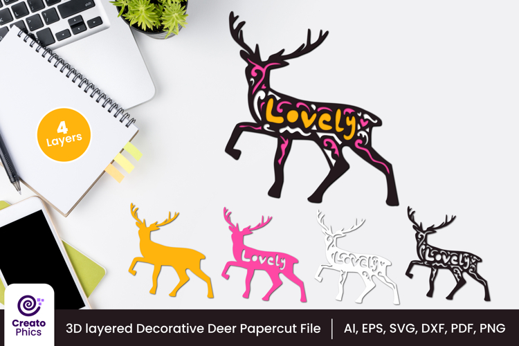 3D layered deer paper cutting SVG | animal laser cutting