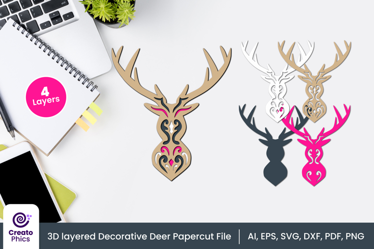 3D layered deer paper cutting SVG | animal laser cutting