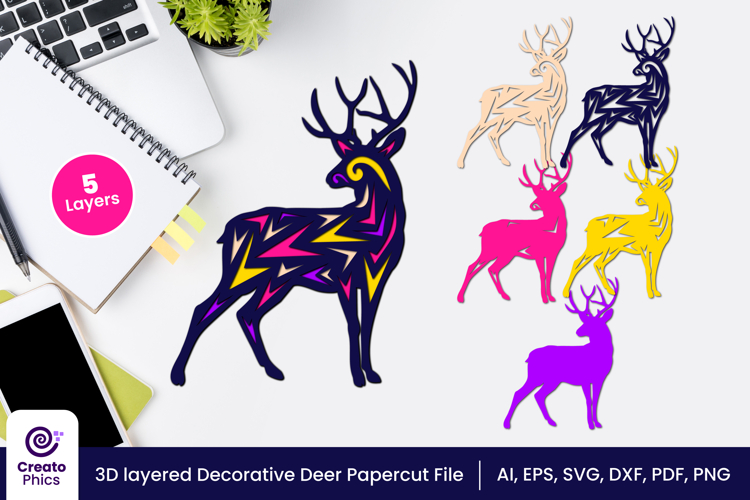 3D layered deer paper cutting SVG | animal laser cutting