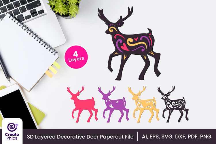 3D layered deer paper cutting SVG | animal laser cutting