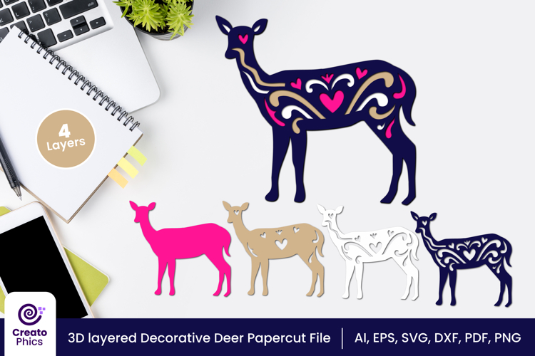 3D layered deer paper cutting SVG | animal laser cutting