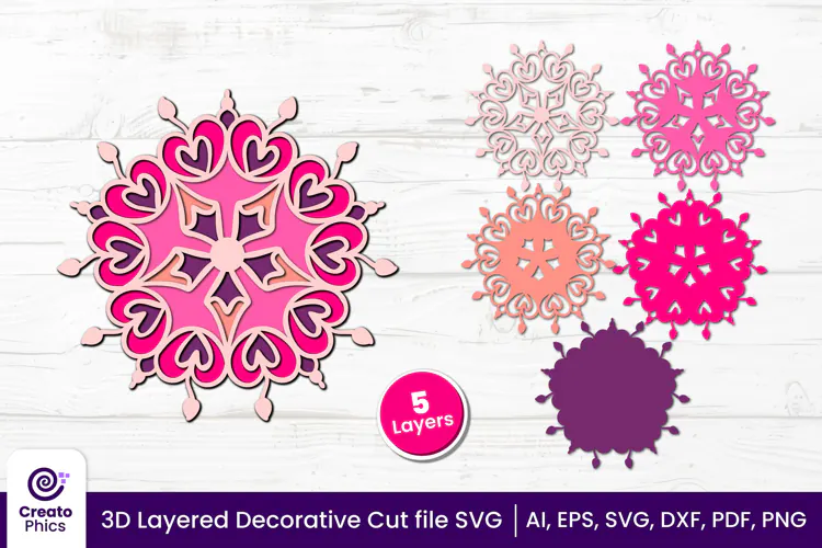 3D Layered Decorative SVG | Floral Mandala Paper & Laser Cut
