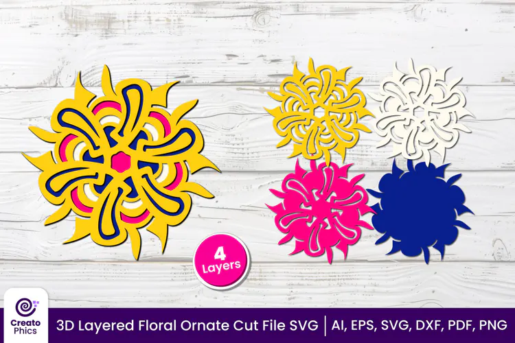 3D Layered Decorative SVG | Floral Mandala Paper & Laser Cut