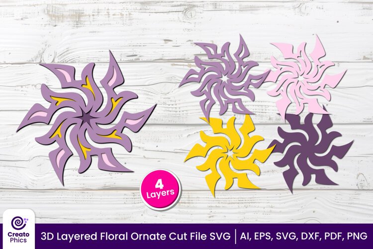 papercut file-laser cutting-paper cutting-floral svg-3d svg-decorative layered-cricut SVG