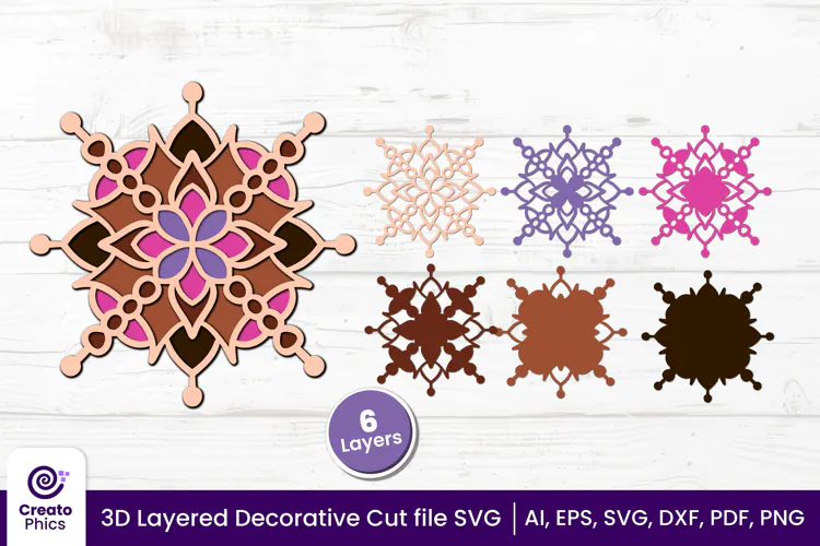 3D Layered Decorative SVG | Floral Mandala Paper & Laser Cut