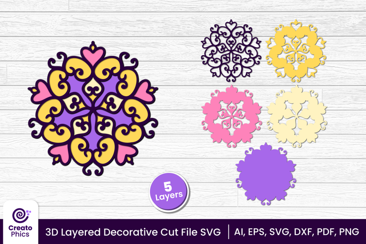papercut file-laser cutting-paper cutting-floral svg-3d svg-decorative layered-cricut SVG