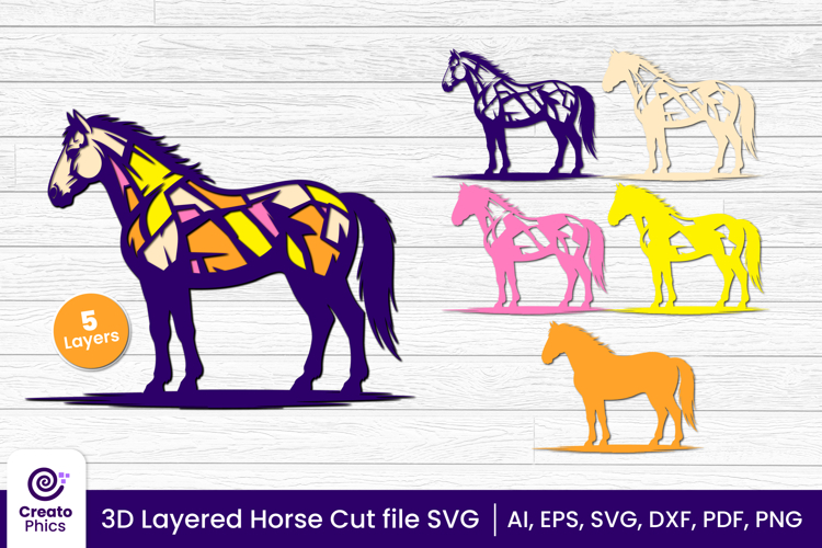 3D layered horse cut file | animal papercut & laser cut SVG