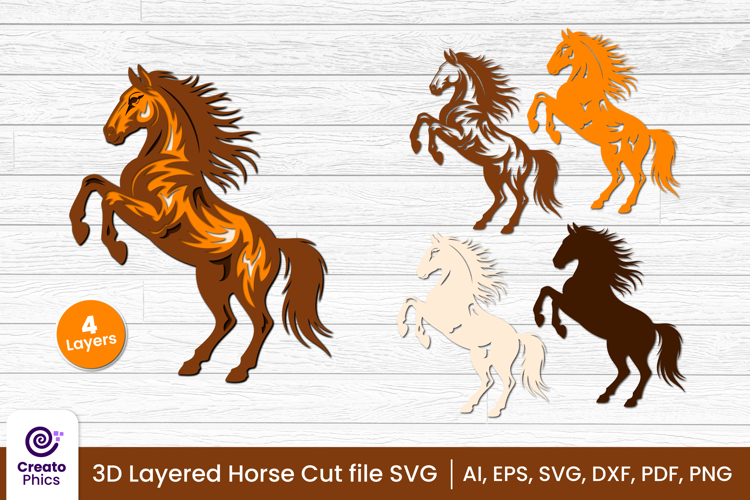 3D layered horse cut file | animal papercut & laser cut SVG
