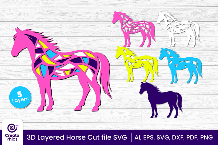 3D layered horse cut file | animal papercut & laser cut SVG