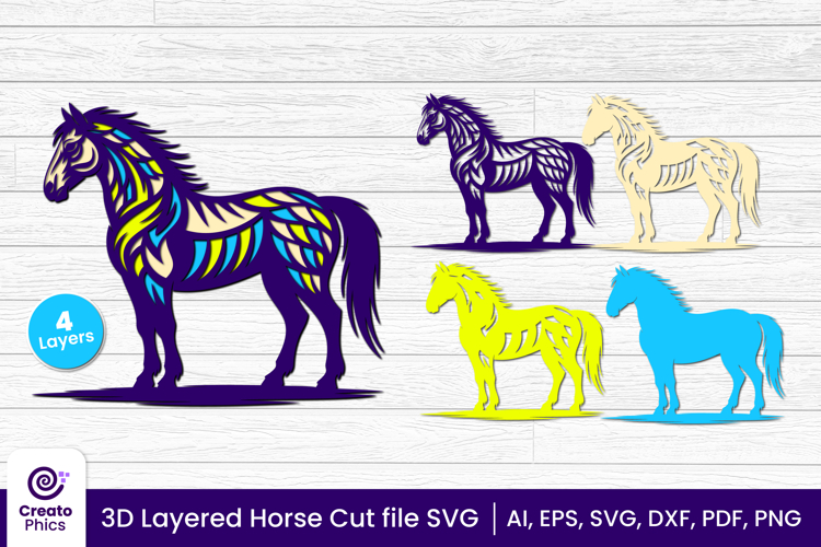 3D layered horse cut file | animal papercut & laser cut SVG