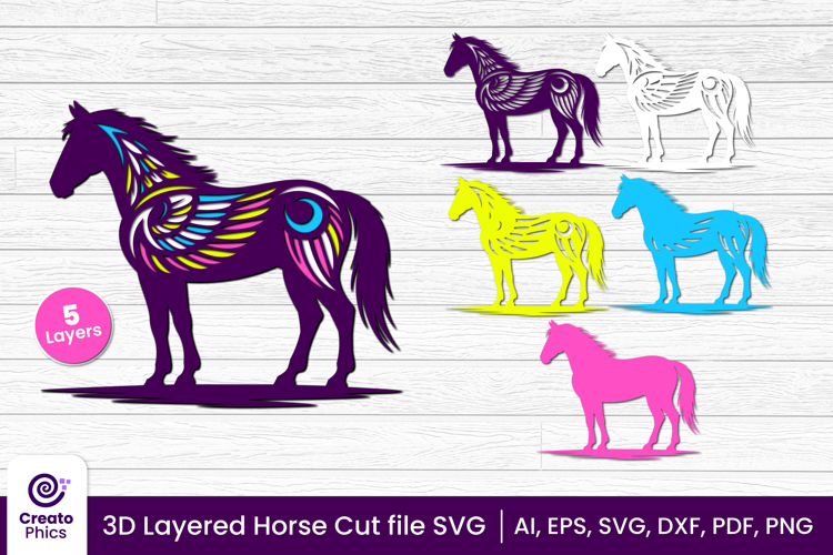 3D layered horse cut file | animal papercut & laser cut SVG