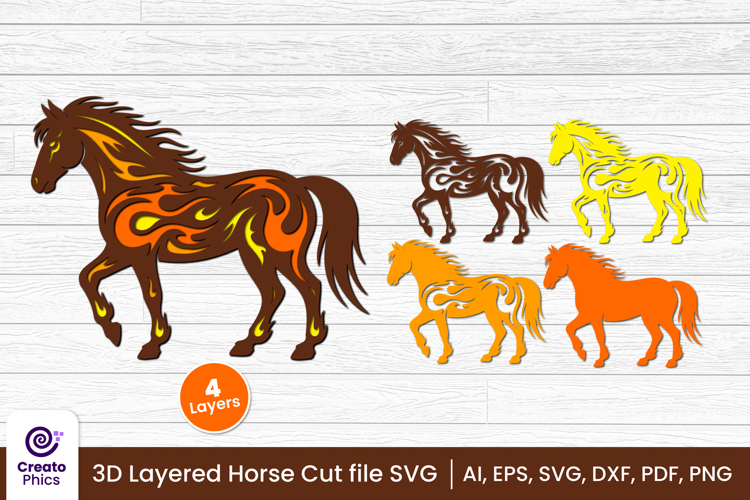 3D layered horse cut file | animal papercut & laser cut SVG