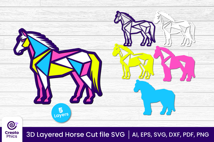 3D layered horse cut file | animal papercut & laser cut SVG