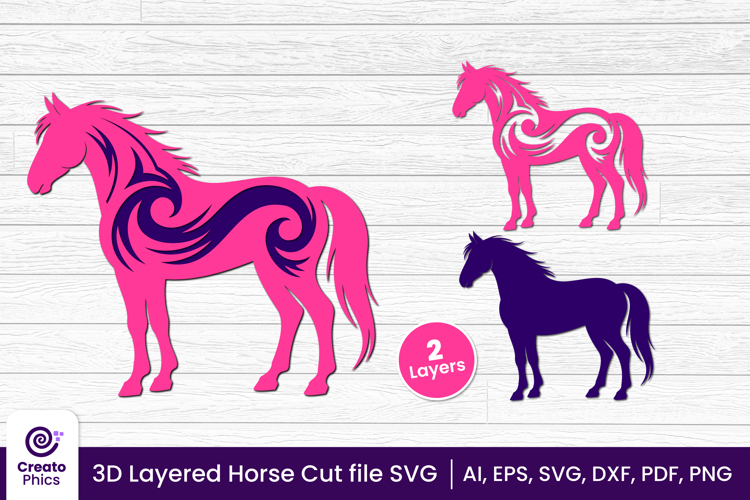 3D layered horse cut file | animal papercut & laser cut SVG