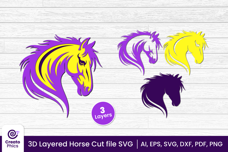 3D layered horse cut file | animal papercut & laser cut SVG