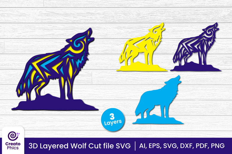 3D layered decorative wolf cut file | animal papercut SVG