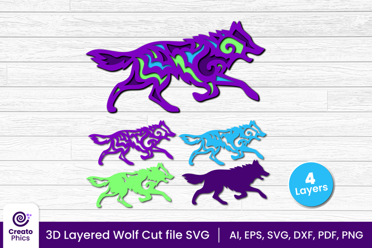 3D layered decorative wolf cut file | animal papercut SVG