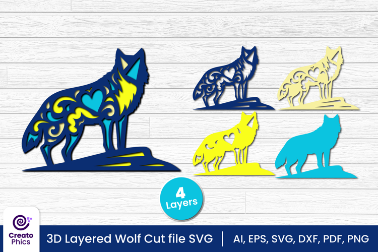 3D layered decorative wolf cut file | animal papercut SVG