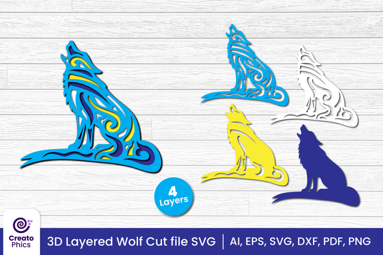 3D layered decorative wolf cut file | animal papercut SVG
