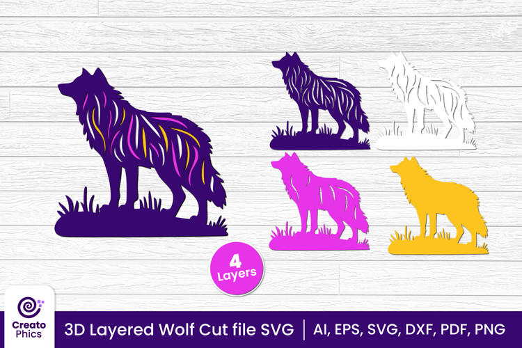 3D layered decorative wolf cut file | animal papercut SVG