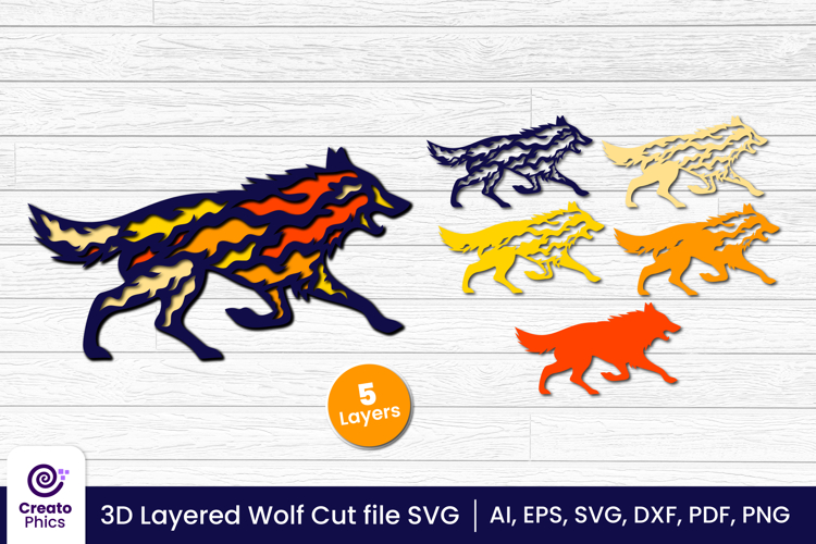 3D layered decorative wolf cut file | animal papercut SVG